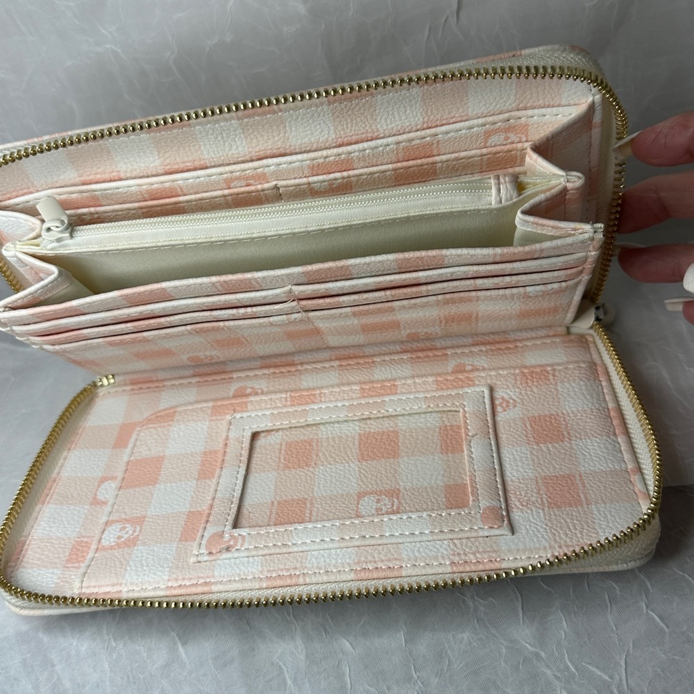 Betsey Johnson Pink and White Gingham Skull Wristlet Wallet - Picture 5 of 9